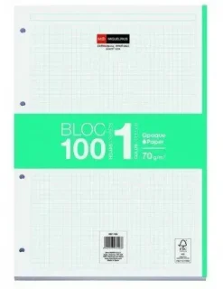 MIQUEL RIUS BLOC1 BLOC ENCOLADO FORMATO A4 - 100 HOJAS DE 70GR CON 4 TALADROS - BANDA DE LAS HOJAS TURQUESA - BASE DE CARTON - CUADRICULA 5X5