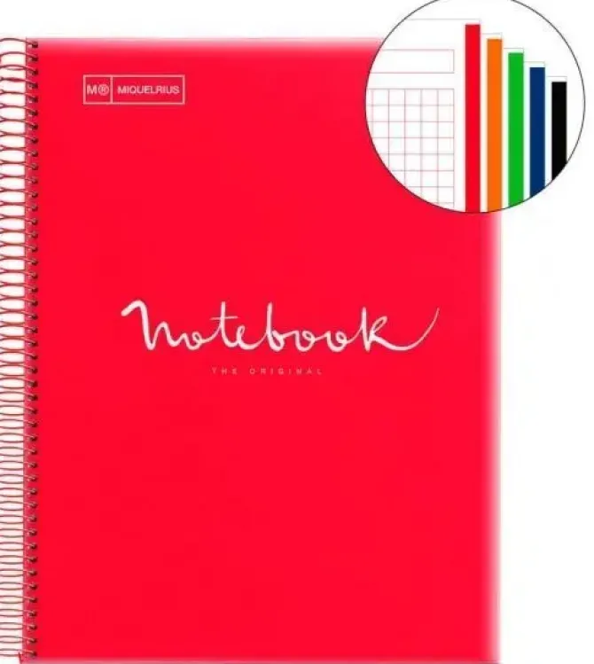 MIQUEL RIUS NOTEBOOK A-4 TAPA PLASTICO CUADRO 5X5MM 120H 90GR EMOTION ROJO MR46072