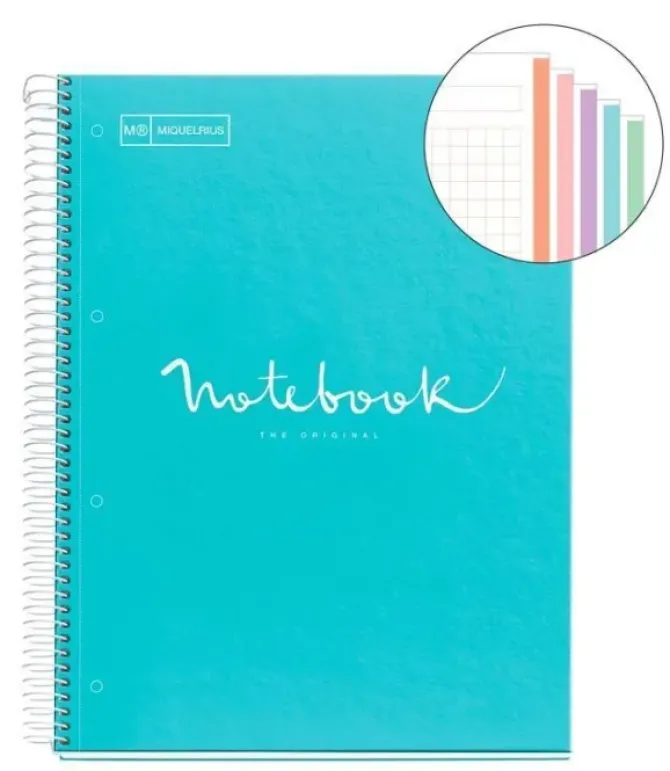 MIQUEL RIUS NOTEBOOK A-4 TAPA EXTRA DURA CUADRO 5X5MM 120H 90GR EMOTION AZUL CIELO 46064