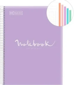 MIQUEL RIUS NOTEBOOK A-4 TAPA PLASTICO CUADRO 5X5MM 120H 90GR EMOTION LAVANDA MR46079
