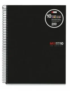MIQUEL RIUS NOTEBOOK10 CUADERNO DE ESPIRAL FORMATO A4 - 200 HOJAS DE 70GR MICROPERFORADAS CON 4 TALADROS - CUBIERTAS DE POLIPROPILENO - CUADRICULA 5X5 - COLOR NEGRO