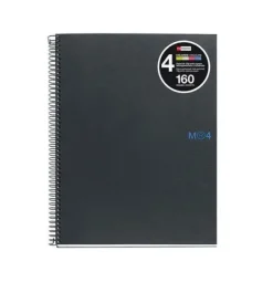 MIQUEL RIUS NOTEBOOK4 CUADERNO DE ESPIRAL FORMATO A5 - 160 HOJAS DE 90GR MICROPERFORADAS CON 2 TALADROS - CUBIERTAS DE CARTON EXTRADURO - CUADRICULA 5X5 - COLOR GRIS OSCURO