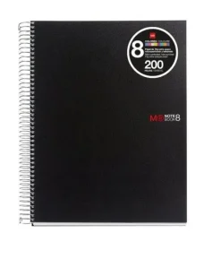MIQUEL RIUS NOTEBOOK8 CUADERNO DE ESPIRAL FORMATO A4 - 200 HOJAS DE 70 GR MICROPERFORADAS CON 4 TALADROS - CUBIERTAS DE POLIPROPILENO - CUADRICULA 5X5 - COLOR NEGRO
