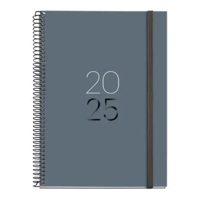 MIQUELRIUS AGENDA ANUAL (2025) MIQUELRIUS BASIC CALM ESPIRAL TAPA EXTRA CON GOMA PLUS 155X213 S/V GRAFITO