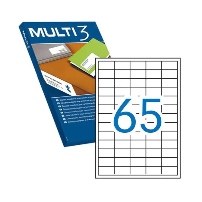 MULTI3 PACK DE 32.500 ETIQUETAS BLANCAS CANTOS RECTOS TAMAÑO 38.0X21.2MM CON ADHESIVO PERMANENTE PARA MULTIPLES USOS