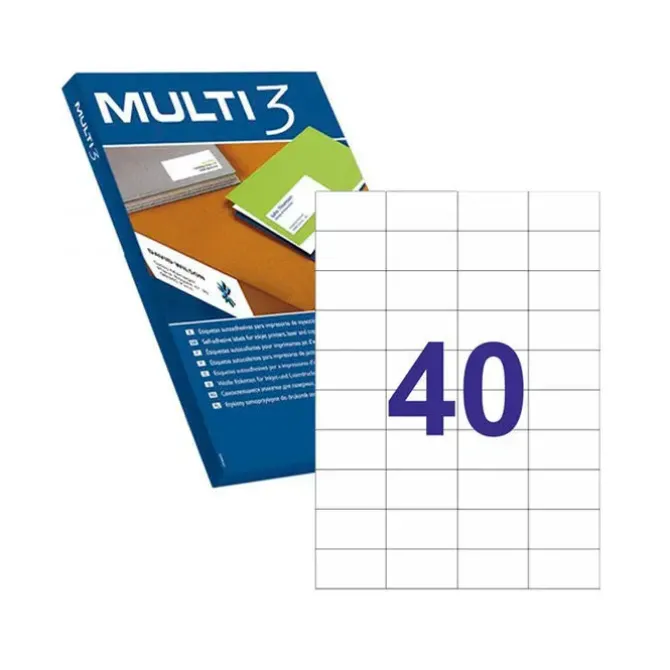 MULTI3 PACK DE 20.000 ETIQUETAS BLANCAS CANTOS RECTOS TAMAÑO 52.5X29.7MM CON ADHESIVO PERMANENTE PARA MULTIPLES USOS