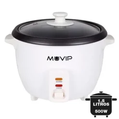 MUVIP ARROCERA - CAPACIDAD 1.5 LITROS - POTENCIA 500W - SISTEMA DE COCCION Y CALENTAMIENTO - RECIPIENTE INTERIOR DE ALUMINIO ANTIADHERENTE - TAPA DE CRISTAL - COLOR BLANCO
