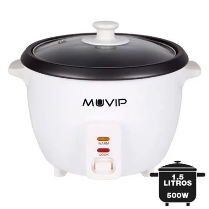 MUVIP ARROCERA - CAPACIDAD 1.5 LITROS - POTENCIA 500W - SISTEMA DE COCCION Y CALENTAMIENTO - RECIPIENTE INTERIOR DE ALUMINIO ANTIADHERENTE - TAPA DE CRISTAL - COLOR BLANCO