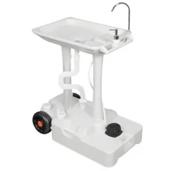 MUVIP CARRITO DE LAVABO PORTATIL - CAPACIDAD 30 LITROS - DISEÑO DE MONTAJE RAPIDO - INCORPORA COLGADOR PARA TOALLA - COLOR BLANCO