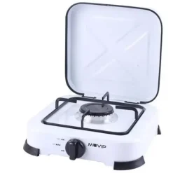 MUVIP COCINA DE GAS 1 FUEGO - QUEMADOR ESMALTADO EXTRAIBLE - ENCENDIDO MANUAL - PATAS DE GOMA - TAPA PROTECTORA
