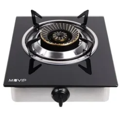 MUVIP COCINA DE GAS INOX 1 FUEGO - CRISTAL TEMPLADO - ENCENDIDO PIEZOELECTRICO - QUEMADOR DE HIERRO FUNDIDO DESMONTABLE