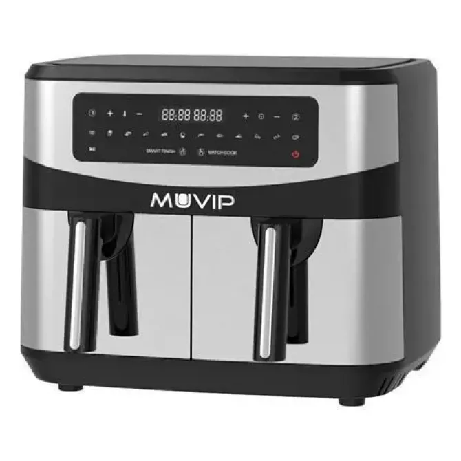 MUVIP FREIDORA AIRE CALIENTE DOBLE 9 LITROS 2600W PANTALLA TACTIL - 12 PROGRAMAS DE COCCION - COLOR GRIS