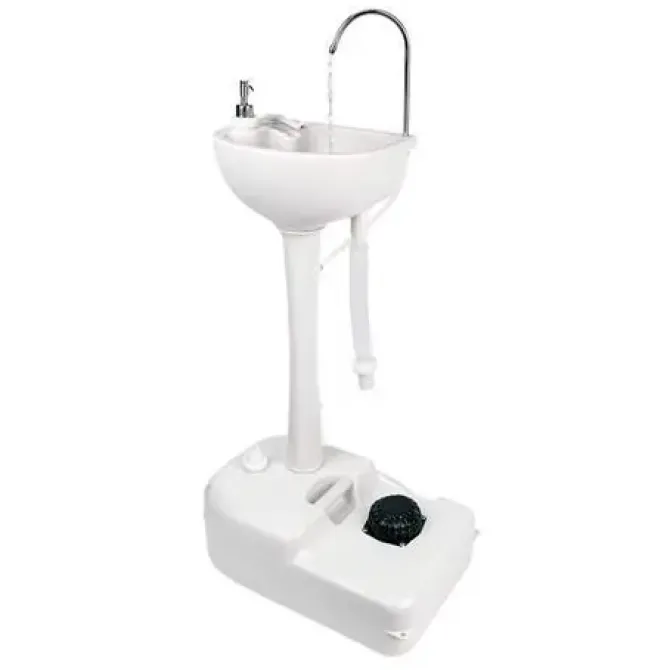MUVIP LAVABO PORTATIL CON DEPOSITO DE 17L - DEPOSITO DE JABON 3L - BOMBA DE PIE CON FUELLE - INCORPORA COLGADOR PARA TOALLA