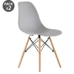 MUVIP PACK 2 SILLAS DESIGN D100 - PATAS MACIZAS DE MADERA - COLOR GRIS