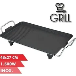 MUVIP PLANCHA DE ASAR ELECTRICA 1500W - 2 ZONAS LISA Y GRILL - PLACA ANTIADHERENTE - ASAS TACTO FRIO - TERMOSTATO EXTRAIBLE - SUPERFICIE 48X27CM