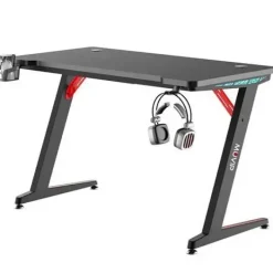 MUVIP PRO300 MESA GAMING FIBRA DE CARBONO CON LUZ RGB - SOLIDA - GRAN SUPERFICIE - PORTAVASOS - GANCHO PARA AURICULARES - MEDIDAS 120X60X75CM - COLOR NEGRO