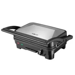 MUVIP SANDWICHERA INOX 1800W - PLACAS ANTIADHERENTES REVERSIBLES GRILL, LISA - SELECTOR DE TEMPERATURA - PLACA SUPERIOR BASCULANTE - ASAS TACTO FRIO