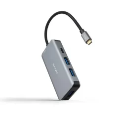 NANOCABLE HUB USB-C 5 EN 1 - CONVERSOR 3.2 GEN1 5G A 3 X USB-A 3.0 + USB-C + USB-C PD 100W - ALUMINIO - 15 CM - COLOR GRIS