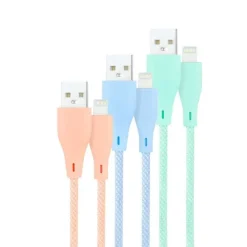 NANOCABLE PACK DE 3 CABLES MALLADOS USB-A MACHO A LIGHTNING MACHO - LONGITUD 1M - COLORES PASTEL ROSA, VERDE Y AZUL