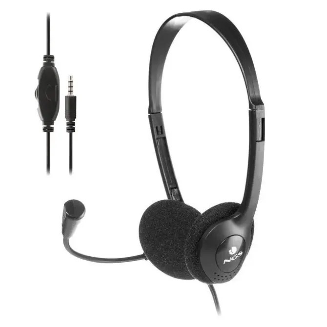 NGS AURICULARES CON CABLE PARA PORTATIL - MICROFONO AJUSTABLE - DIADEMA AJUSTABLE - CONTROL DE VOLUMEN - CONEXION DE AUDIO DE 3.5MM - COLOR NEGRO