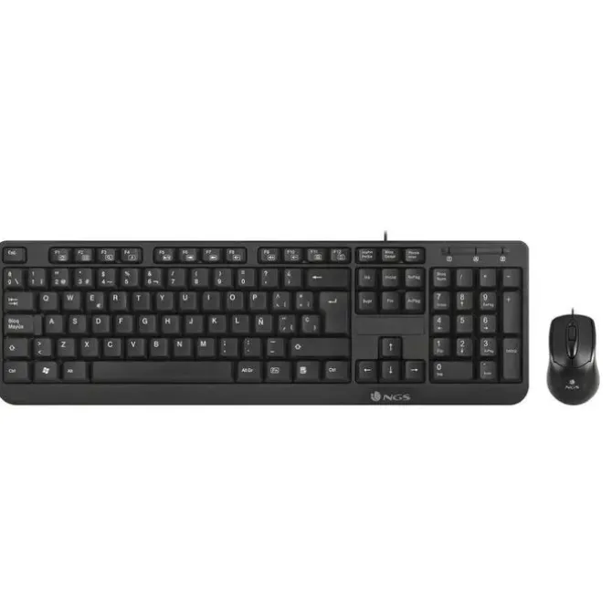 NGS KIT TECLADO MULTIMEDIA Y RATON CON CABLE - QWERTY ITALIANO - 12 TECLAS MULTIMEDIA - COLOR NEGRO