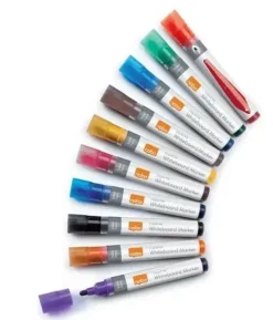 NOBO CAJA DE 10 ROTULADORES PARA PIZARRA BLANCA - PUNTA REDONDA 3MM - TINTA LIQUIDA - NIVEL DE TINTA - COLORES SURTIDOS