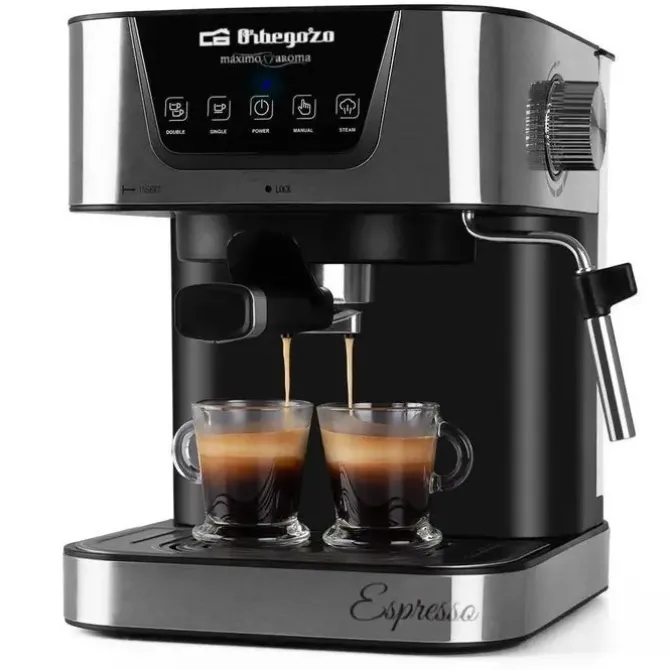 ORBEGOZO CAFETERA ESPRESSO EX 5200 - ORBEGOZO PRESION DE 20 BAR Y 850W DE POTENCIA - PANEL DE CONTROL TACTIL - DEPOSITO DE AGUA DE 1.5L EXTRAIBLE - VALVULA DE SEGURIDAD