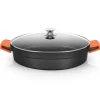 ORBEGOZO CDB CACEROLA BAJA SERIE 10.5L - ALUMINIO FUNDIDO INDEFORMABLE - ASAS DE SILICONA - APTA PARA TODO TIPO DE FUEGOS - SUPERFICIE ANTIADHERENTE - TAPA DE CRISTAL TEMPLADO