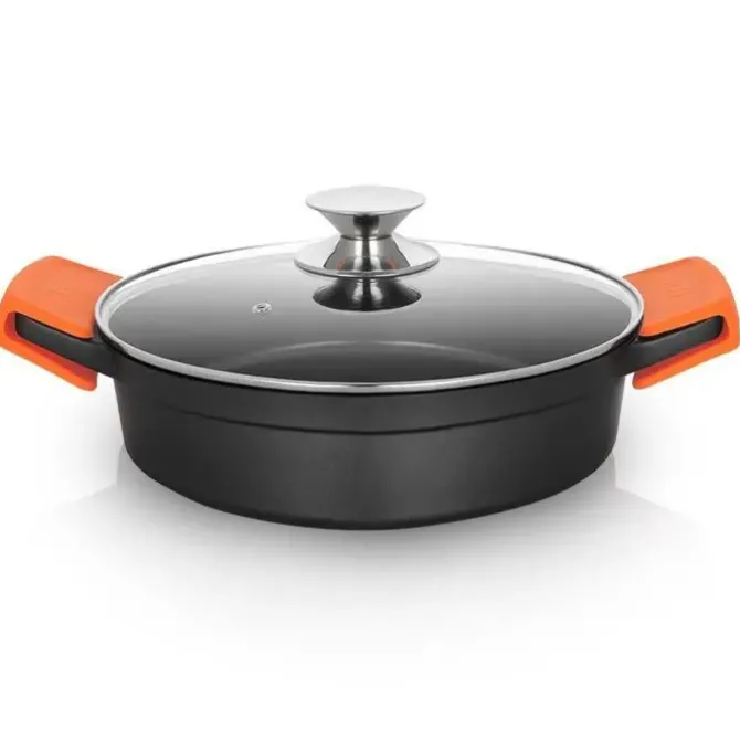 ORBEGOZO CDB CACEROLA BAJA SERIE 2.8L - ALUMINIO FUNDIDO INDEFORMABLE - ASAS DE SILICONA - TAPA DE CRISTAL TEMPLADO - ANTIADHERENTE PFOA - APTA PARA TODO TIPO DE FUEGOS SEGURA - PRACTICA Y VERSATIL