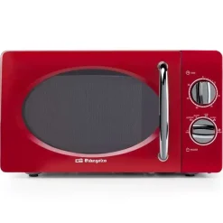 ORBEGOZO MI 2020 MICROONDAS VINTAGE ROJO - 20L - 700W - 6 NIVELES DE POTENCIA - TEMPORIZADOR 30MIN - DESCONGELACION RAPIDA - DISEÑO AÑOS 60