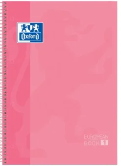 OXFORD EUROPEANBOOK1 CUADERNO ESPIRAL FORMATO A4+ CUADRICULADO 5X5MM - 80 HOJAS - TAPA EXTRADURA ACABADO BRILLANTE ROSA - BANDA DE COLOR ROSA