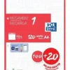 OXFORD RECAMBIO COLOR OXFORD DIN A4 100 + 20HOJAS GRATIS 90 GR CUADRO 5 MM 4 TALADROS ROJO