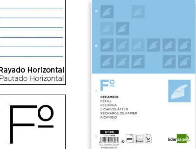 PACSA RECAMBIO 100 HOJAS 60 G. 4 TALADROS FORMATO Fº HORIZONTAL REF. 21091