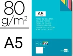PAPEL 100 HOJAS A5 CUARTILLA 25 COLORES SURTIDOS 210X148,5MM