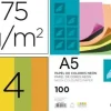 PAPEL 100 HOJAS A5 CUARTILLA 4 COLORES NEON FLUORESCENTES 210X148,5MM 75GR