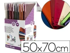 PAPEL CELOFAN LIDERPAPEL 50X70 EXPOSITOR 56 BOLSAS DE 5 HOJAS 8 COLORES SURTIDOS