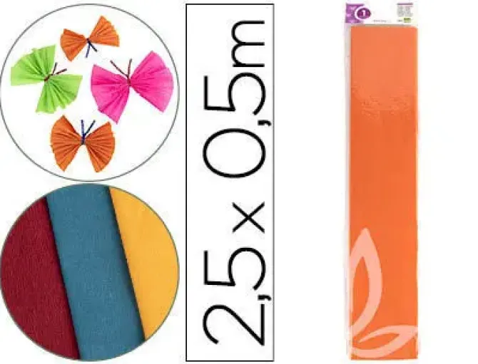 PAPEL CRESPON LIDERPAPEL 50 CM X 2.5M 34G/M2 NARANJA CLARO