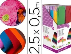 PAPEL CRESPON LIDERPAPEL 0.50 X 2.50 MT ENCELOFANADO -EXPOSITOR DE 80 UNIDADES COLORES SURTIDOS