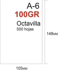 PAPEL 100GR 500HOJAS TAMAÑO OCTAVILLA 148X105MM A6 BLANCO GRUESO