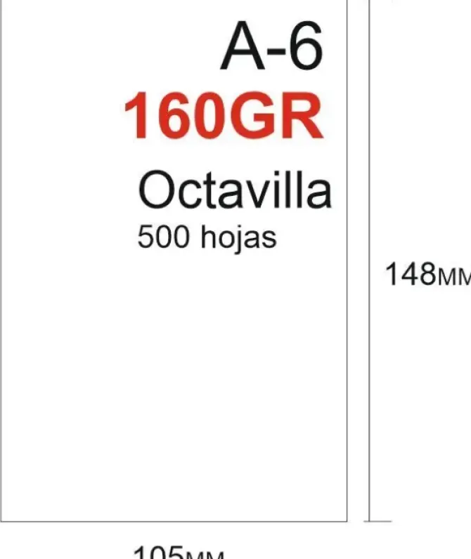 PAPEL 160GR 500HOJAS TAMAÑO OCTAVILLA 148X105MM A6 BLANCO GRUESO
