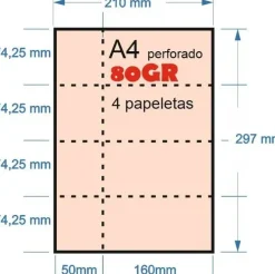 PAPEL 100H A-4 80GR PERFORADO ROSA EN 4 PARTES 74,25MMX210MM + 50MM MATRIZ PARA PAPELETAS O RIFA IMPRESORA LASER O INKJET