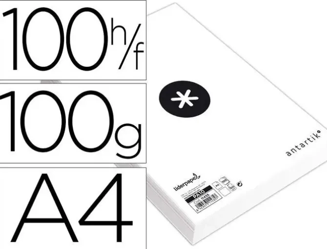 PAPEL LIDERPAPEL A4 ANTARTIK 100G/M2 PAQUETE DE 100 HOJAS BLANCO LISO