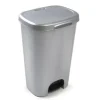 PAPELERA CONTENEDOR PLASTICFORTE PLASTICO CON TAPADERA Y PEDAL 50 LITROS COLOR PLATA 410X360X635 MM