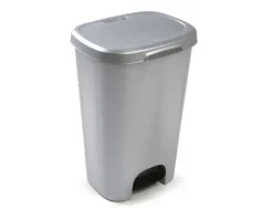 PAPELERA CONTENEDOR PLASTICFORTE PLASTICO CON TAPADERA Y PEDAL 50 LITROS COLOR PLATA 410X360X635 MM