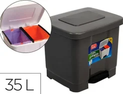 PAPELERA CONTENEDOR PLASTICFORTE PLASTICO CON PEDAL 2 COMPARTIMENTOS 35 LITROS GRIS OSCURO