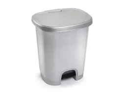 PAPELERA CONTENEDOR PLASTICFORTE PLASTICO CON TAPADERA Y PEDAL 27 LITROS COLOR PLATA 380X320X450 MM