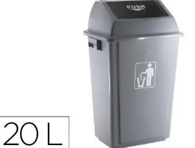 PAPELERA CONTENEDOR Q-CONNECT PLASTICO CON TAPA DE BALANCIN 20 LITROS 340X240X450 MM GRIS