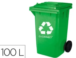 PAPELERA CONTENEDOR Q-CONNECT PLASTICO CON TAPADERA 100L COLOR VERDE 750X470X370 MM CON RUEDAS