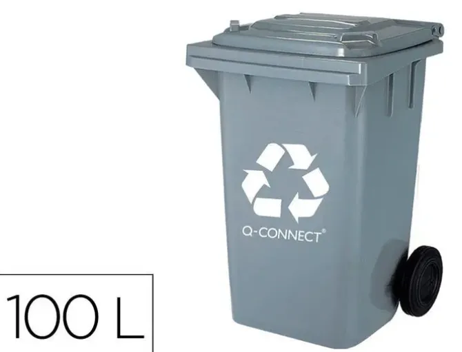 PAPELERA CONTENEDOR Q-CONNECT PLASTICO CON TAPADERA 100L COLOR GRIS 750X470X370 MM CON RUEDAS