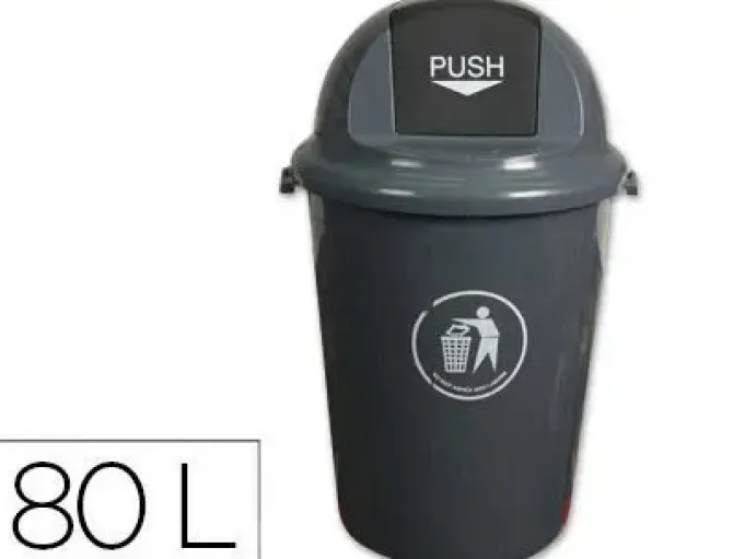 PAPELERA CONTENEDOR Q-CONNECT PLASTICO CON TAPADERA 80L COLOR GRIS 450X760 MM